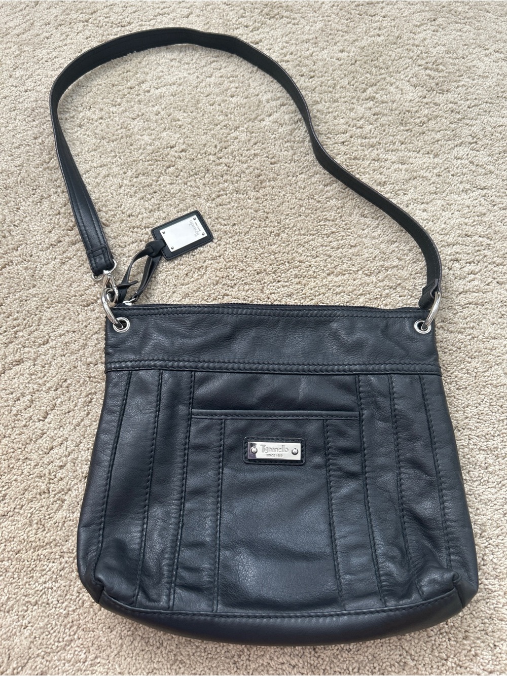 Tignanello Black Genuine Leather Crossbody Bag - Excellent Condition